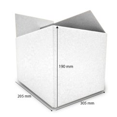 Kartonová klopová krabice s automatickým dnem, 305x205x190 mm, bílá