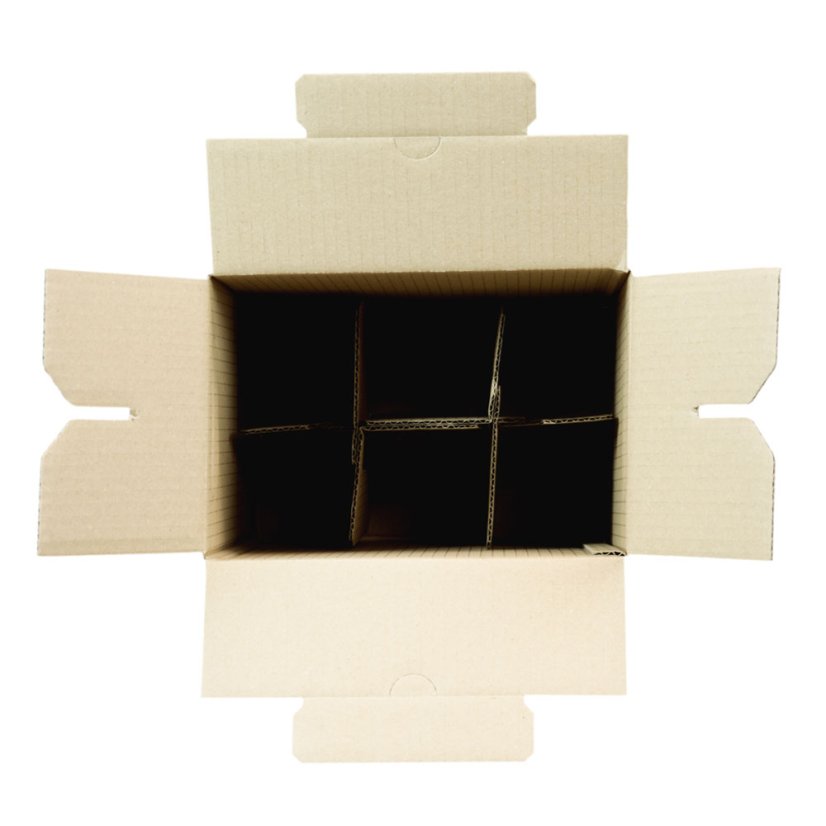 Krabice na 6 lahví vína s integrovanou proložkou, 234x156x330 mm, hnědá