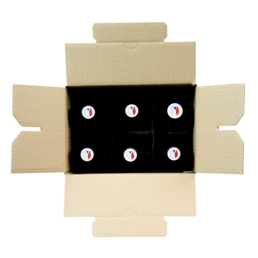 Krabice na 6 lahví vína s integrovanou proložkou, 234x156x330 mm, hnědá