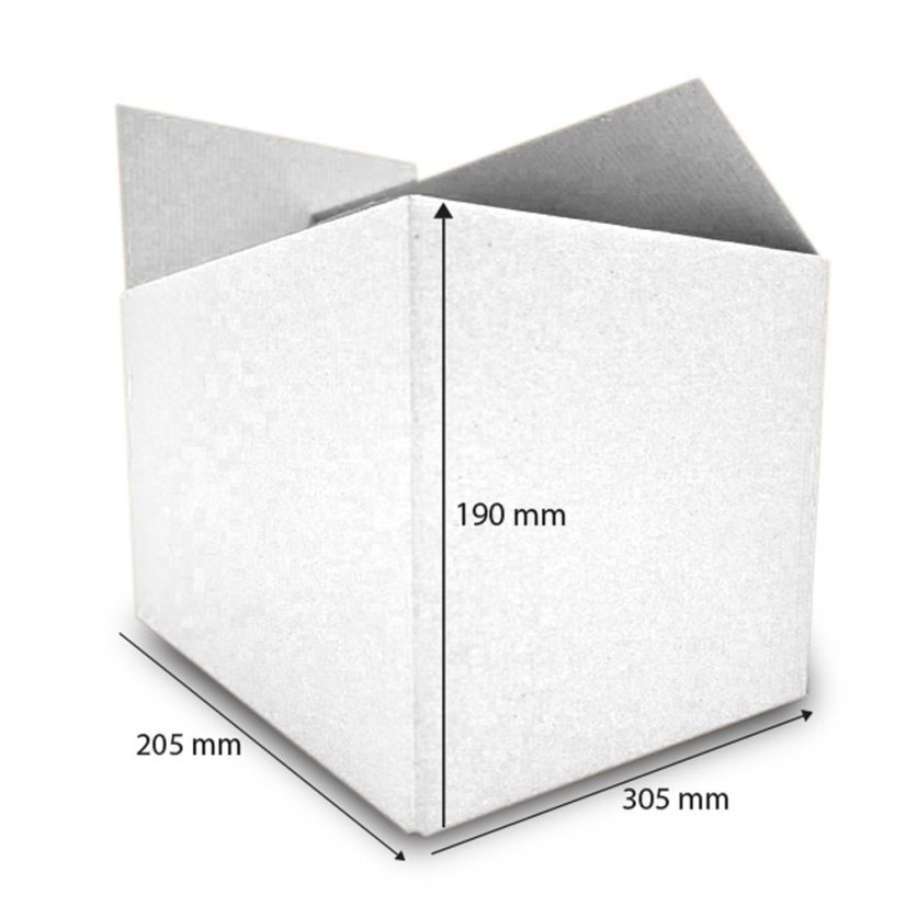 Kartonová klopová krabice s automatickým dnem, 305x205x190 mm, bílá