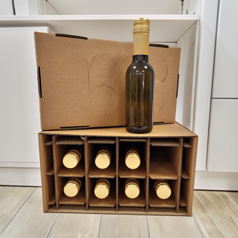 Dárkový box na 8 lahví vína s proložkou (8 x 0,25 l) bez lahví, hnědý